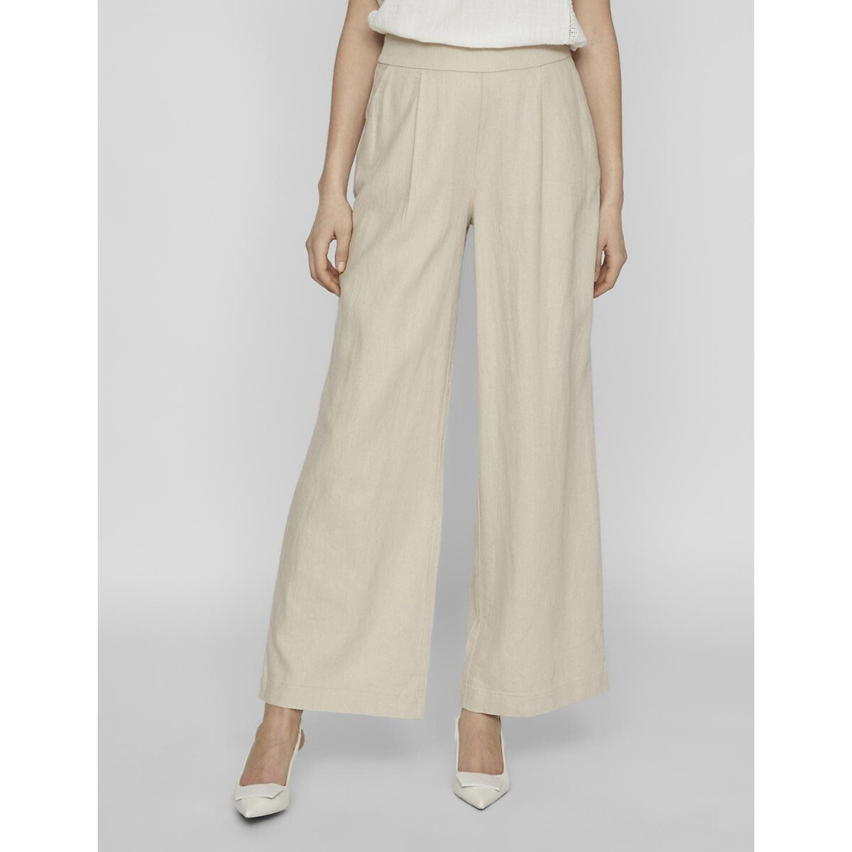 Pantalon large à pinces, taille haute beige clair, VILA