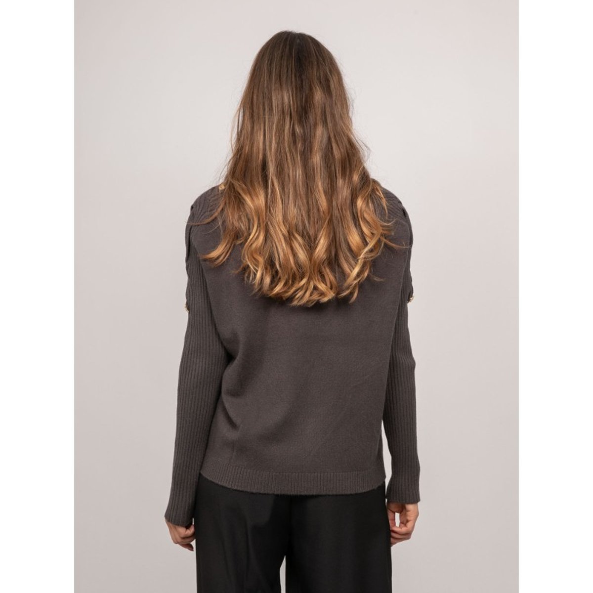 Pull Maille Manches Côtelées Et Boutons Dorés Kandyce gris, DONA LISA