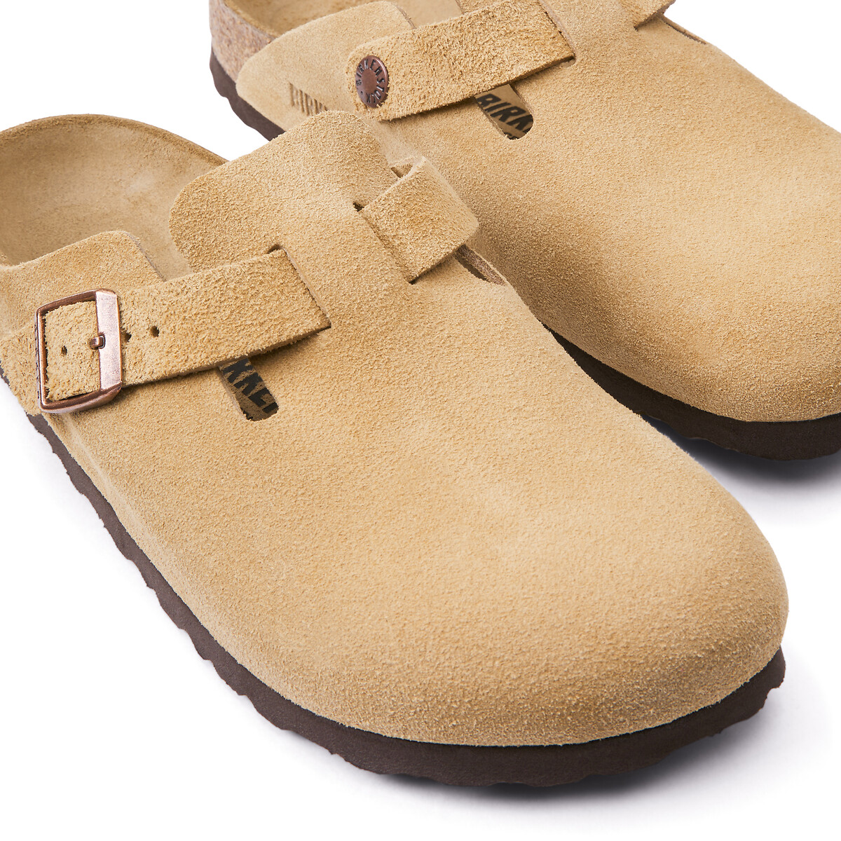 Sabots en cuir suedé Boston beige, BIRKENSTOCK