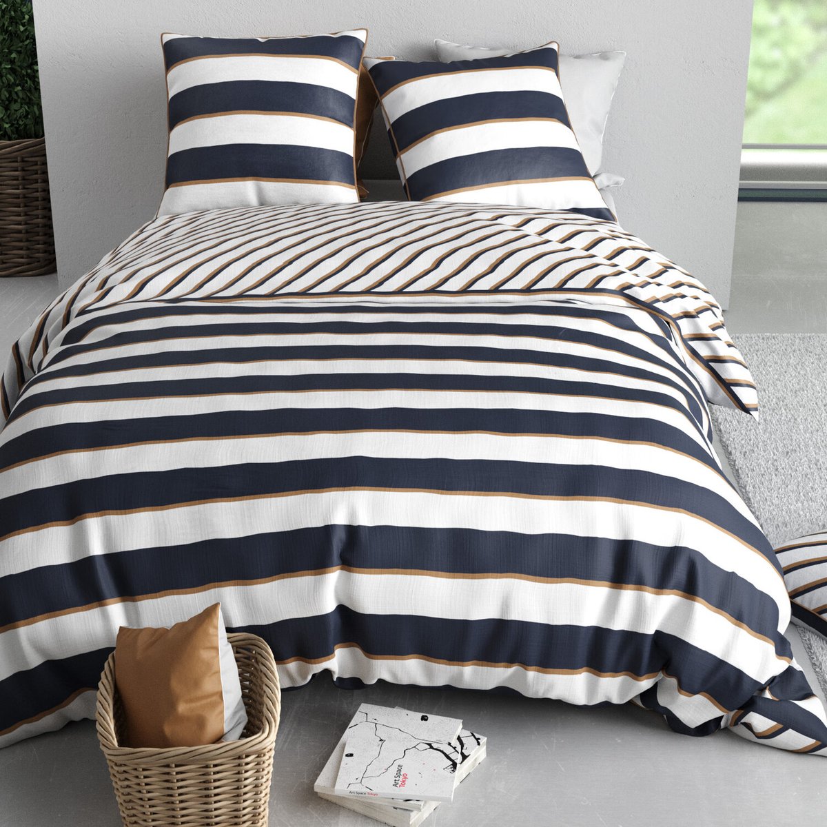 Parure housse de couette en coton imprimée, Nolwenn blanc, C DESIGN HOME TEXTILE