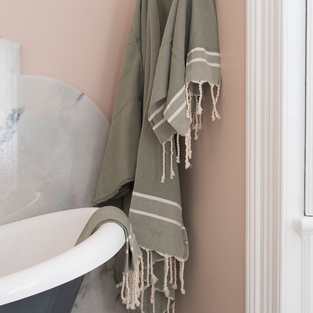 Foutas de bain (1+2) coton STOCKHOLM vert olive, FEBRONIE