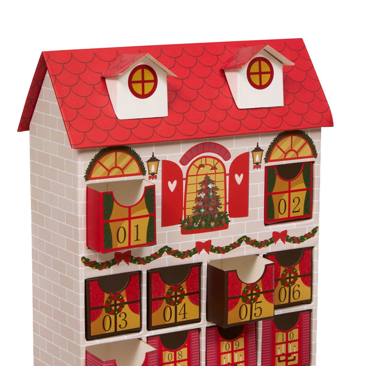 Calendrier de l'Avent maison H. 41 cm multicolore, ATMOSPHERA