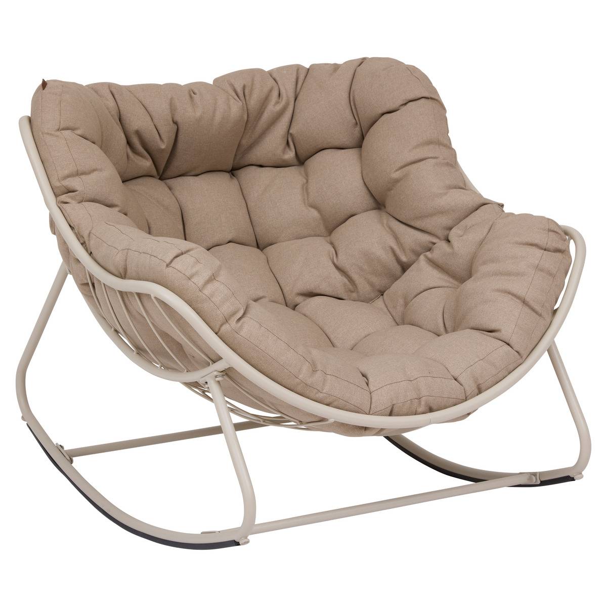 Fauteuil oeuf à bascule en acier coussin capitonné PAOPAO argile, HESPERIDE