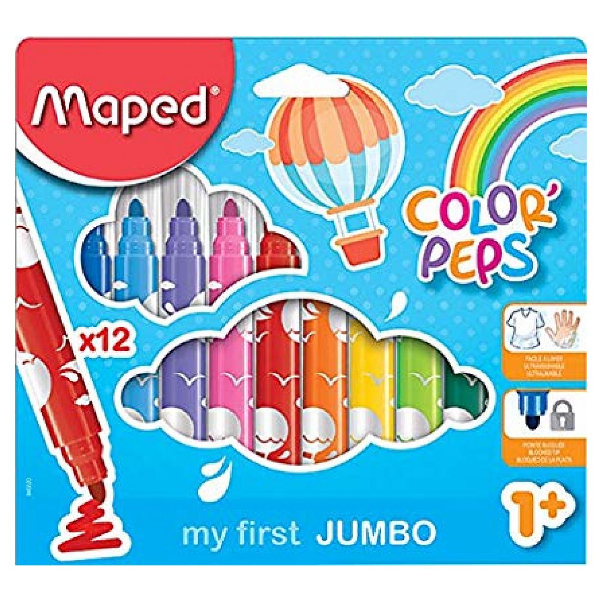 Boite de 12 feutres jumbo couleur unique, MAPED