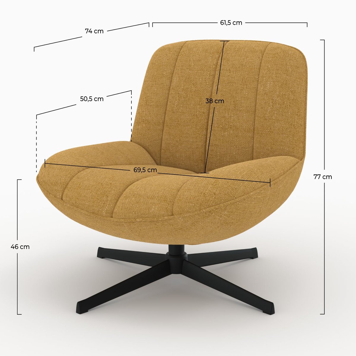 Fauteuil pivotant en tissu effet velours - ELVIS jaune moutarde, MAISON PAVANE