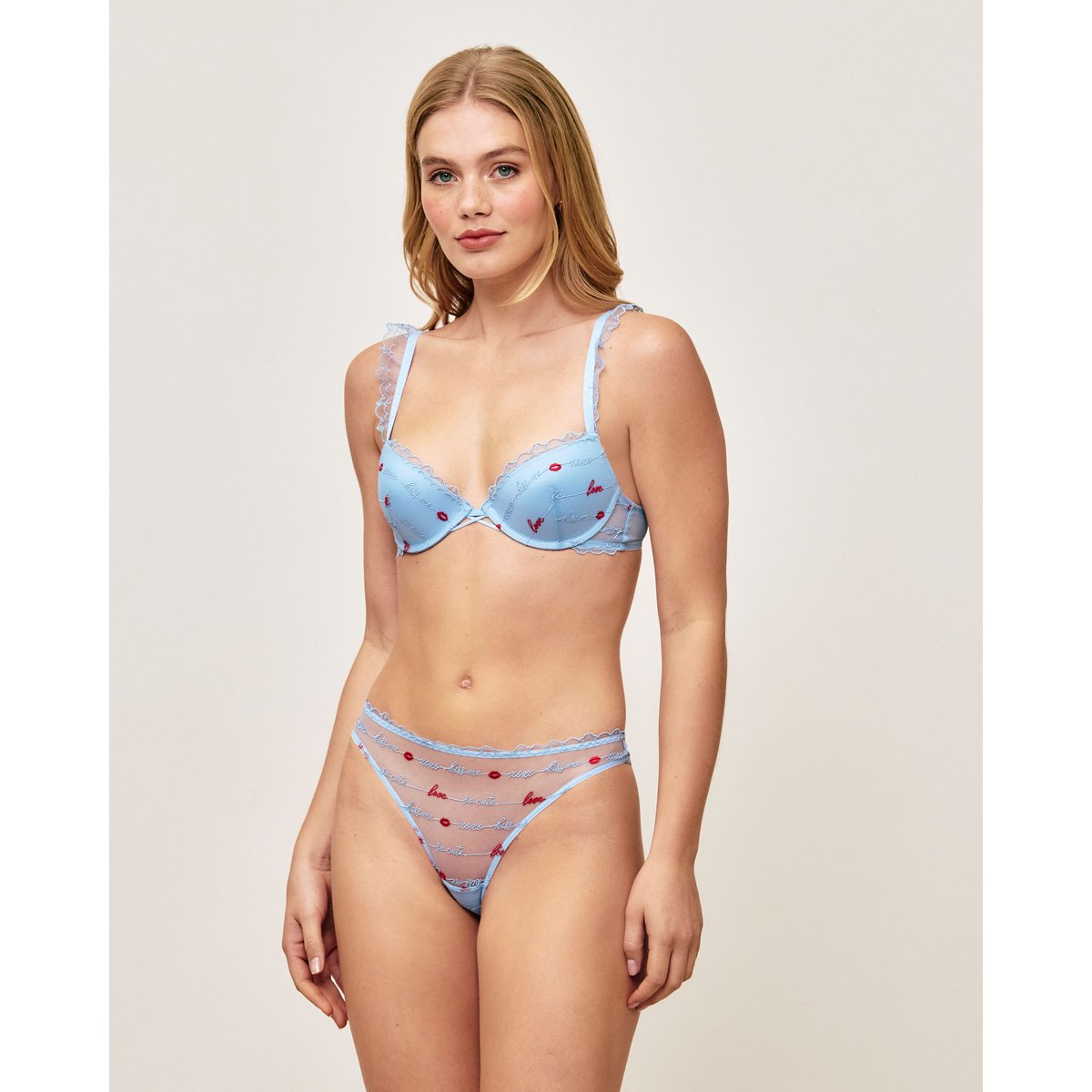 Soutien-gorge push-up avec broderies et messages d'amour KISSMESOFTLIZ bleu, UNDIZ