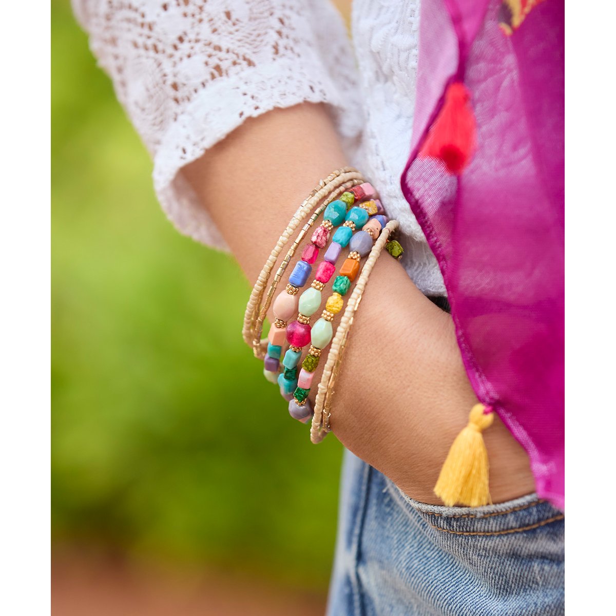 Bracelet Manchette Spirale Perles Colorées or, JOE BROWNS
