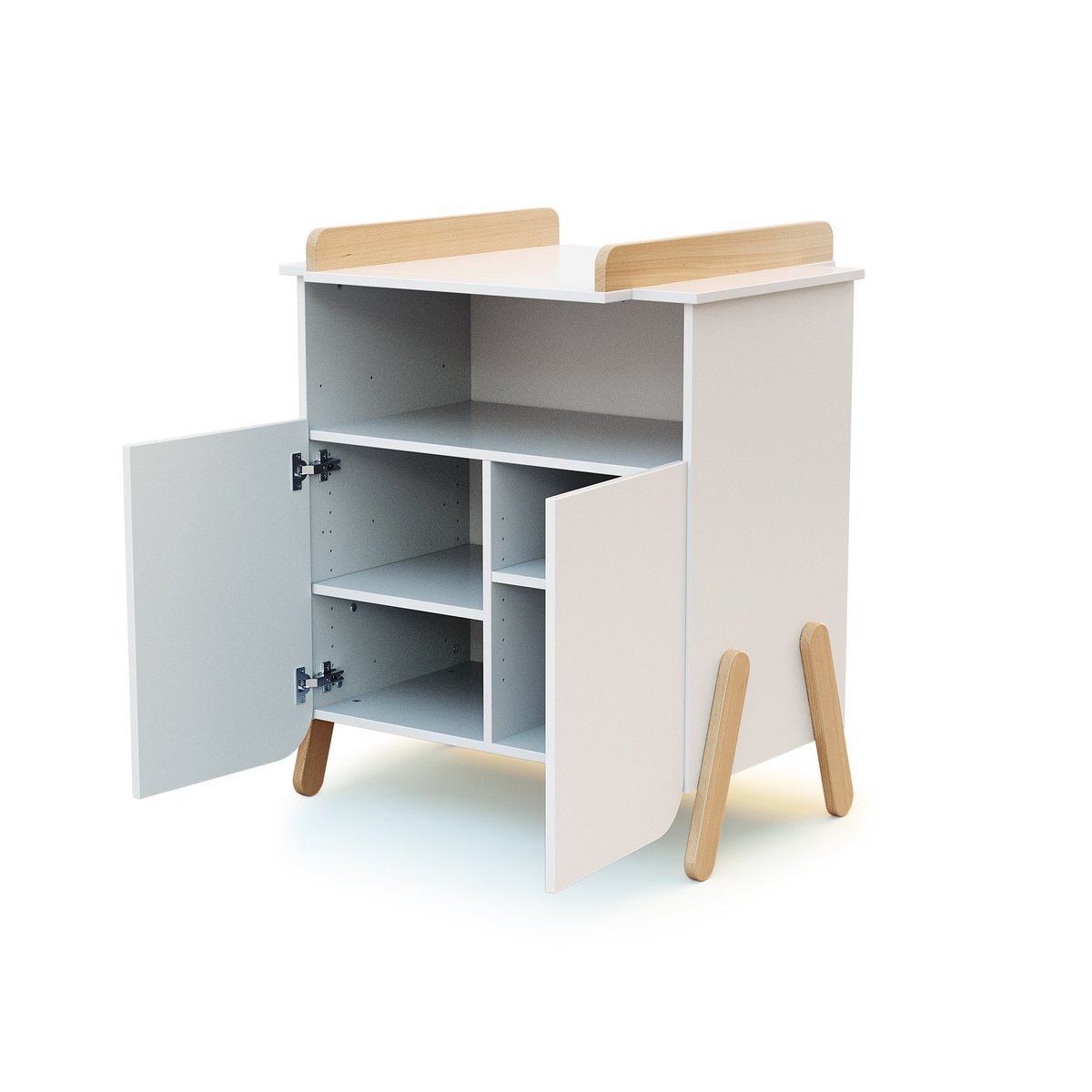 Meuble à langer 2 portes, 1 niche en bois PIRATE blanc et hêtre, WEBABY