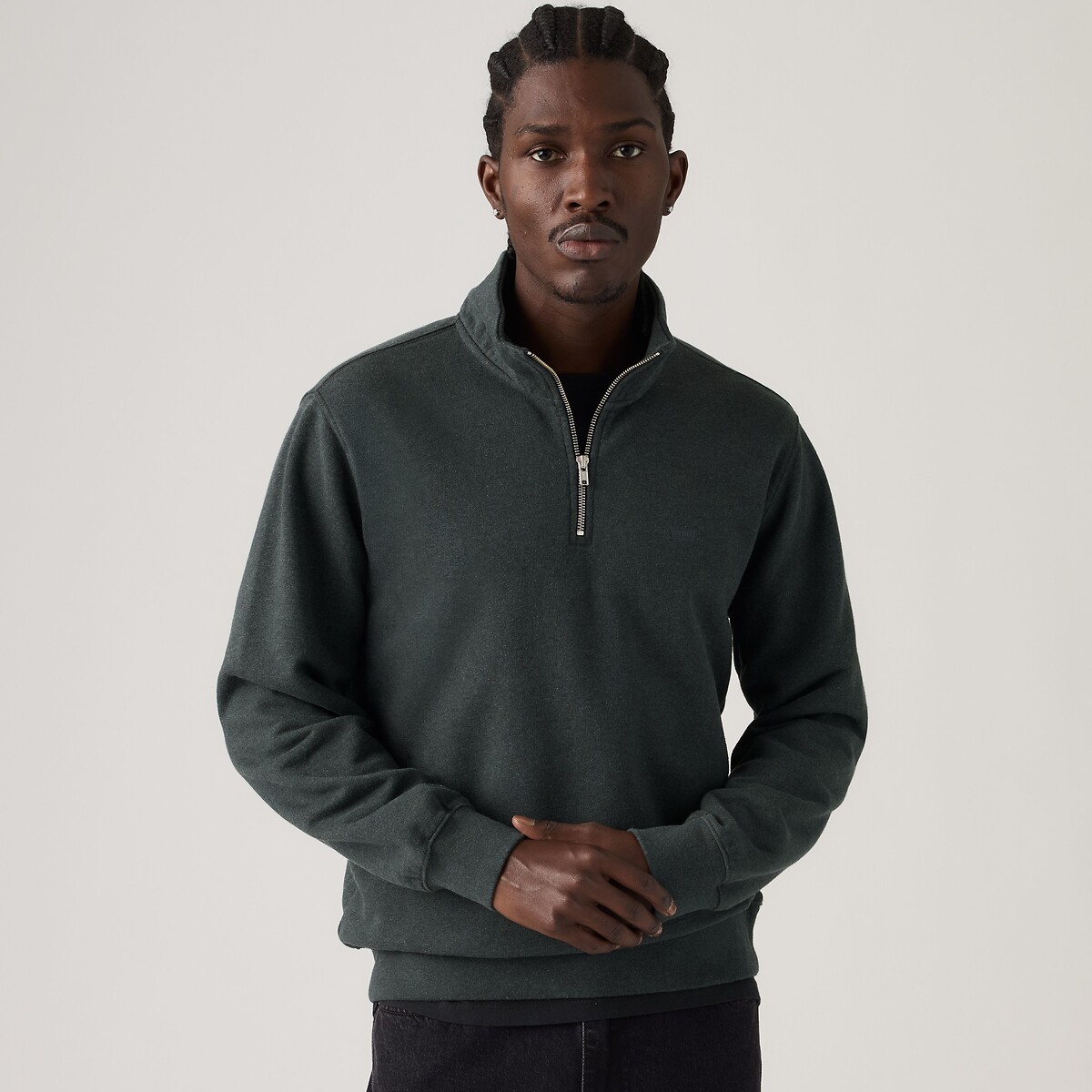 Sweat demi-zip gris foncé chiné, LEVI'S