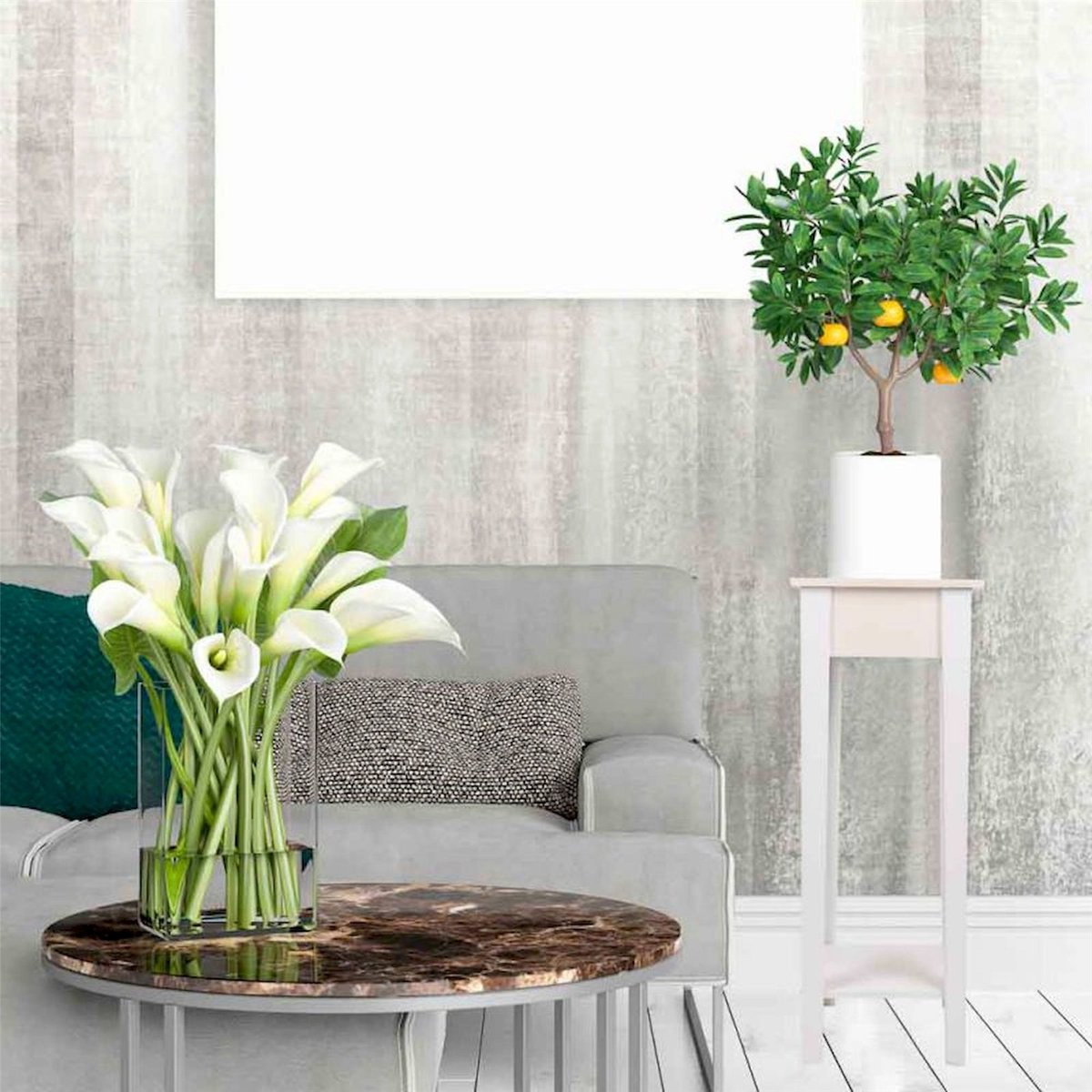 Sellette carrée en bois pour plante d'intérieur blanc effet bois blanchi, RECOLLECTION