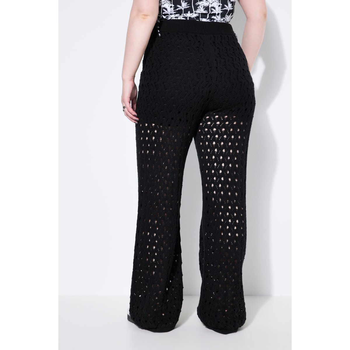 Pantalon jambe droite, maille ajourée noir, STUDIO UNTOLD