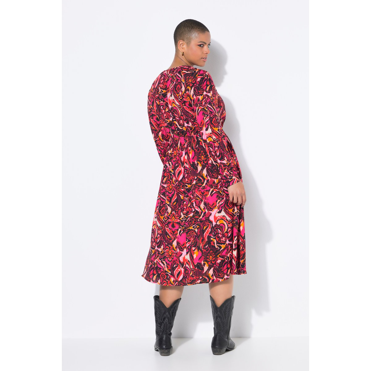 Robe midi imprimé all-over rose vif baies, STUDIO UNTOLD
