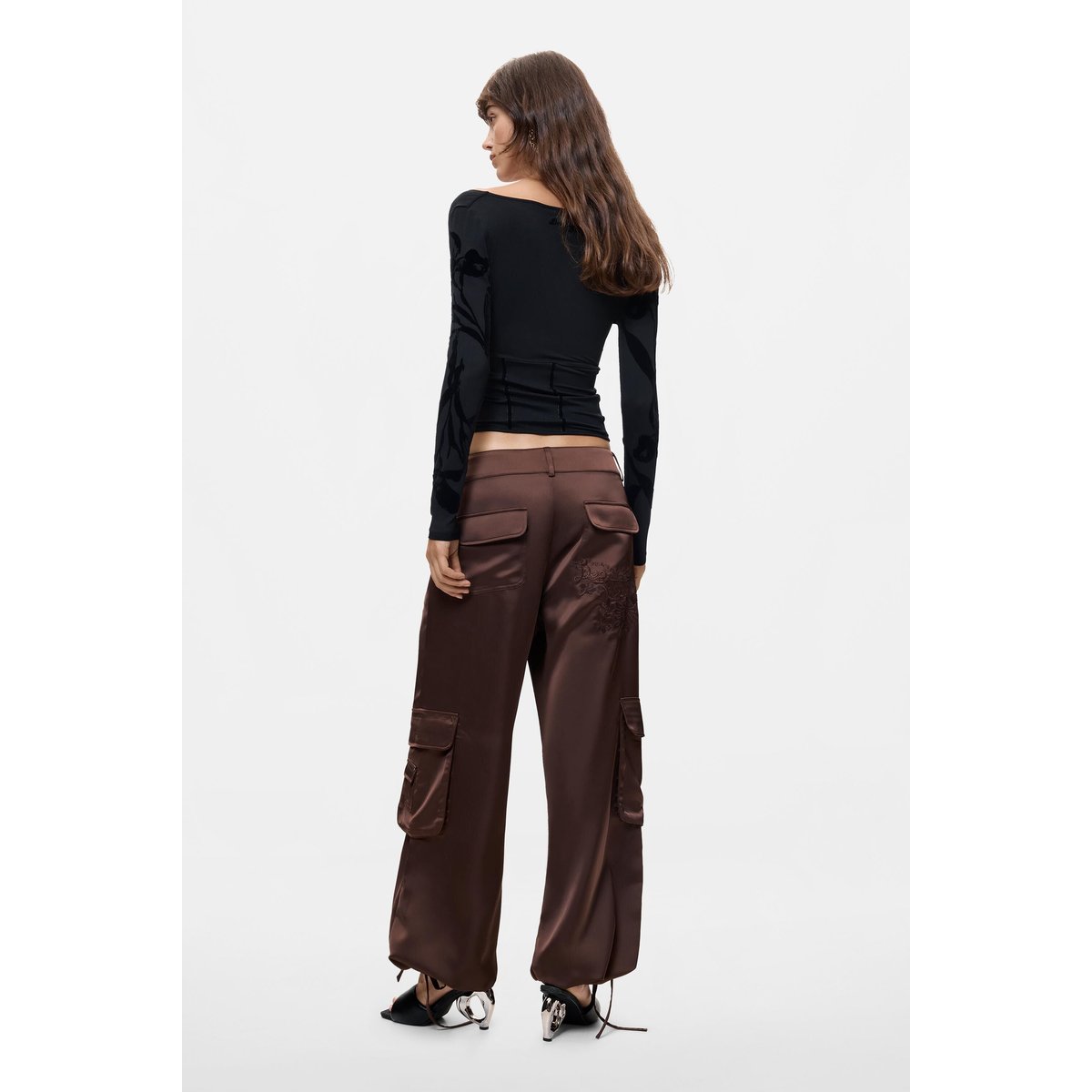 Pantalon cargo satiné marron, DESIGUAL