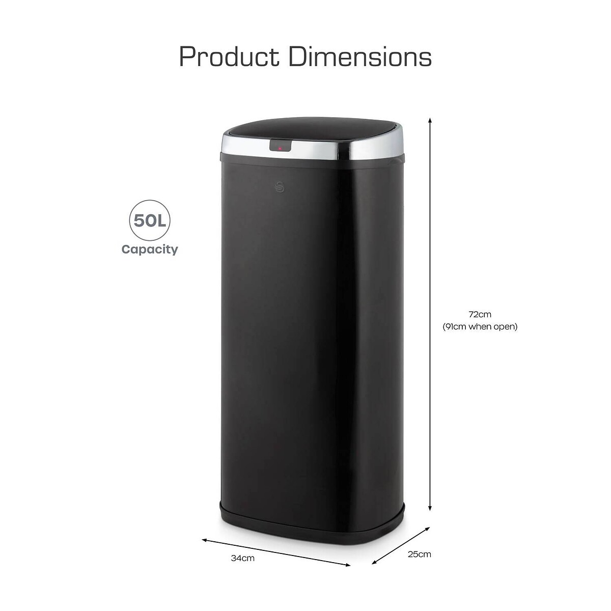 50L Square Sensor Bin black, SWAN