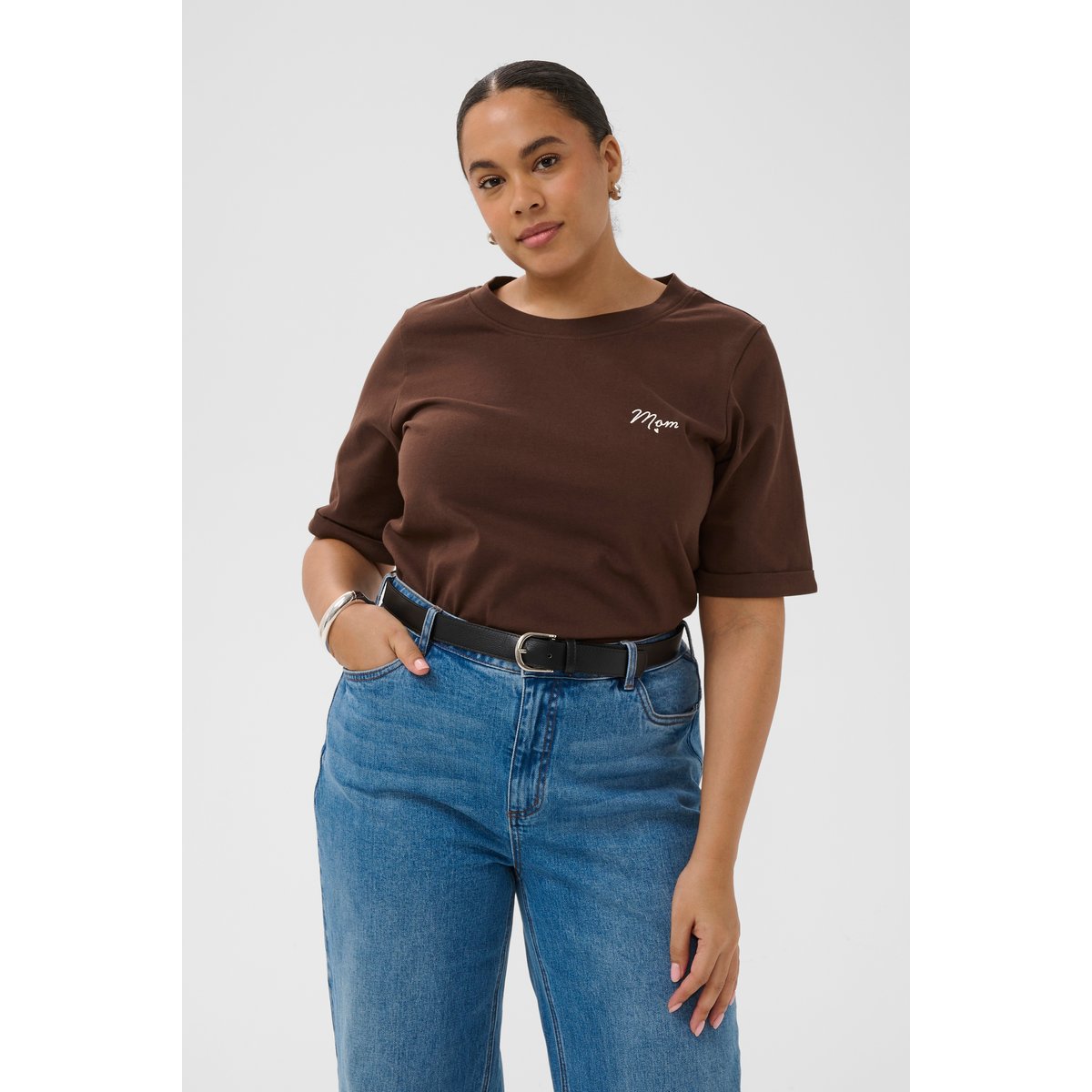 T-shirt à manches courtes marron coffee bean/turtledove emb., KAFFE CURVE