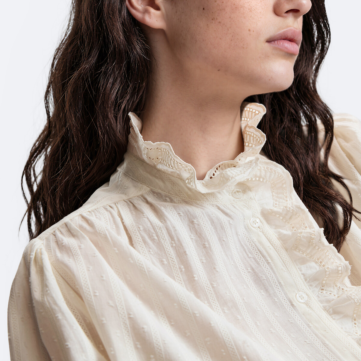 Chemise à col victorien brodé et ajouré, Signature CHARLÈNE ecru, LA REDOUTE COLLECTIONS