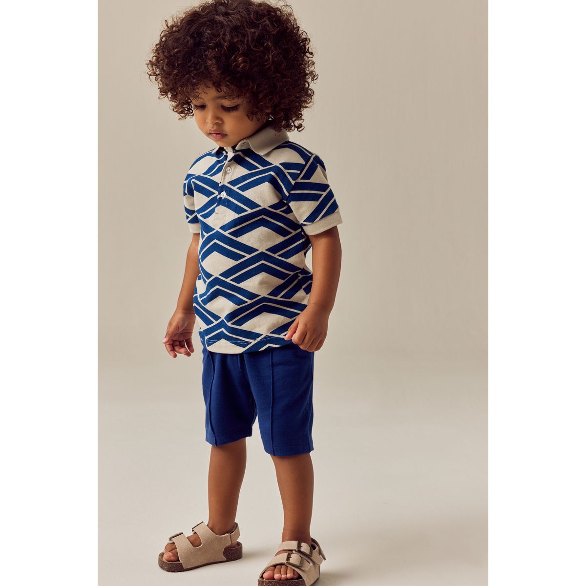 Ensemble polo à manches courtes et short impression abstraite bleue, NEXT
