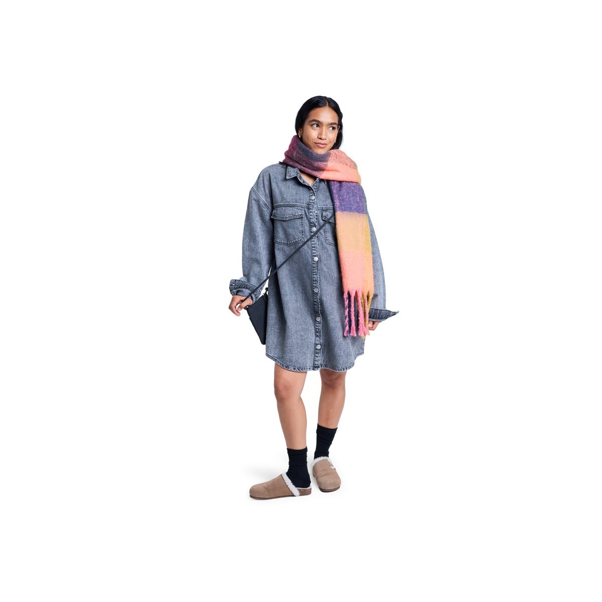 Mini robe chemise à manches longues en jean TIDAL MOON. gris mid grey, ROXY