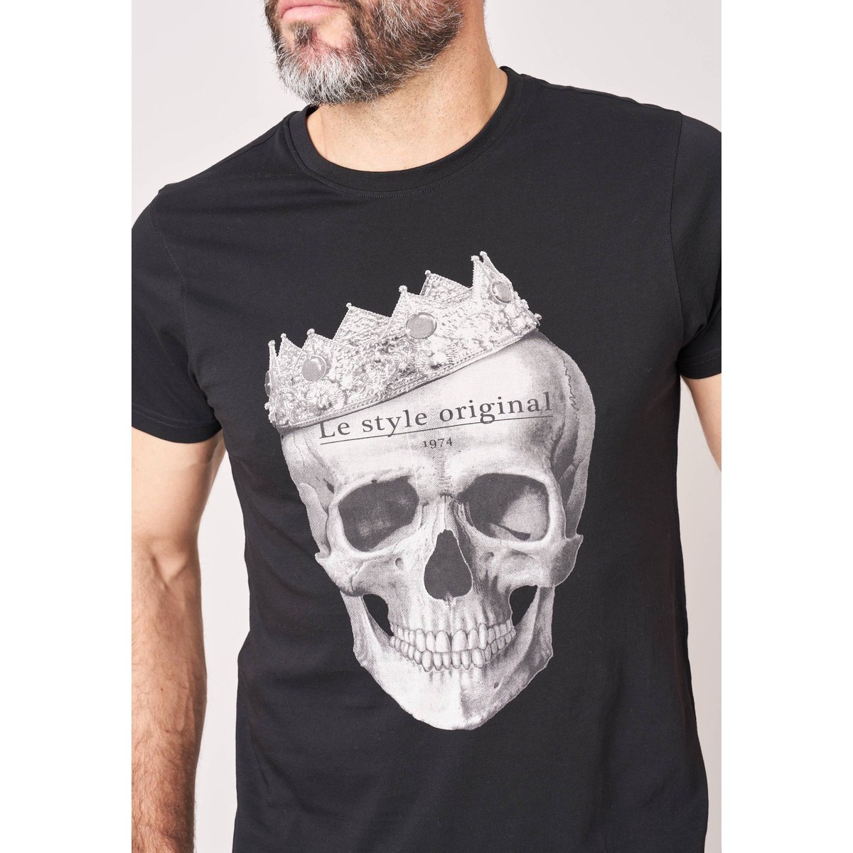 T-shirt homme en 100% coton jersey imprimé tête de mort couronnée CROWN black, DEELUXE