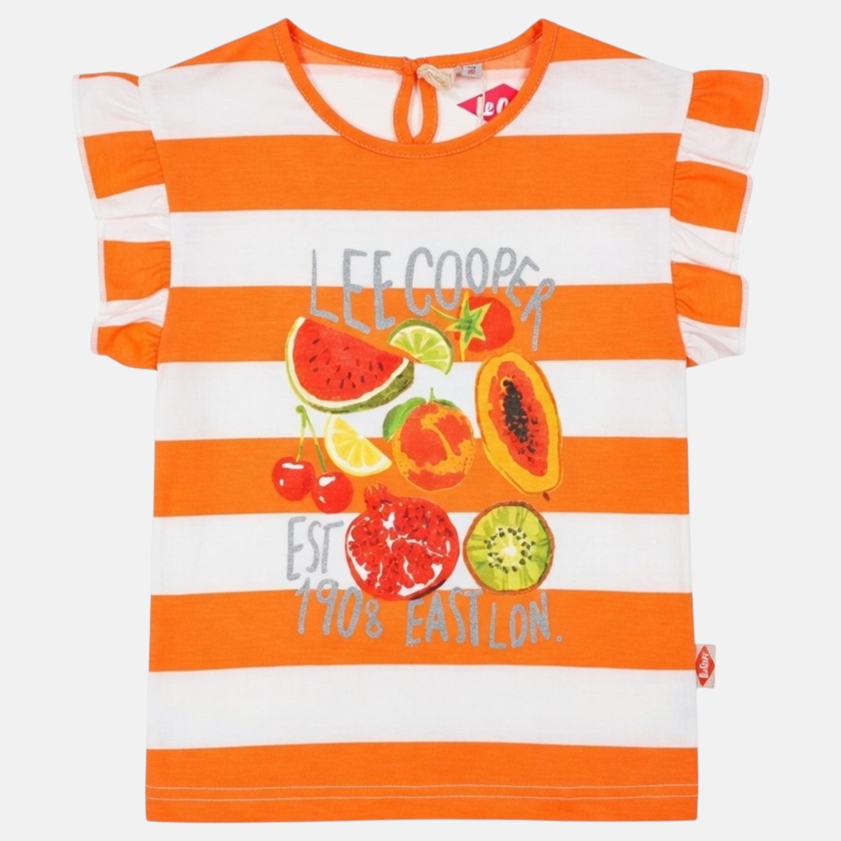 T-shirt rayé à manches volantées imprimé, col rond TRANSAT orange, LEE COOPER