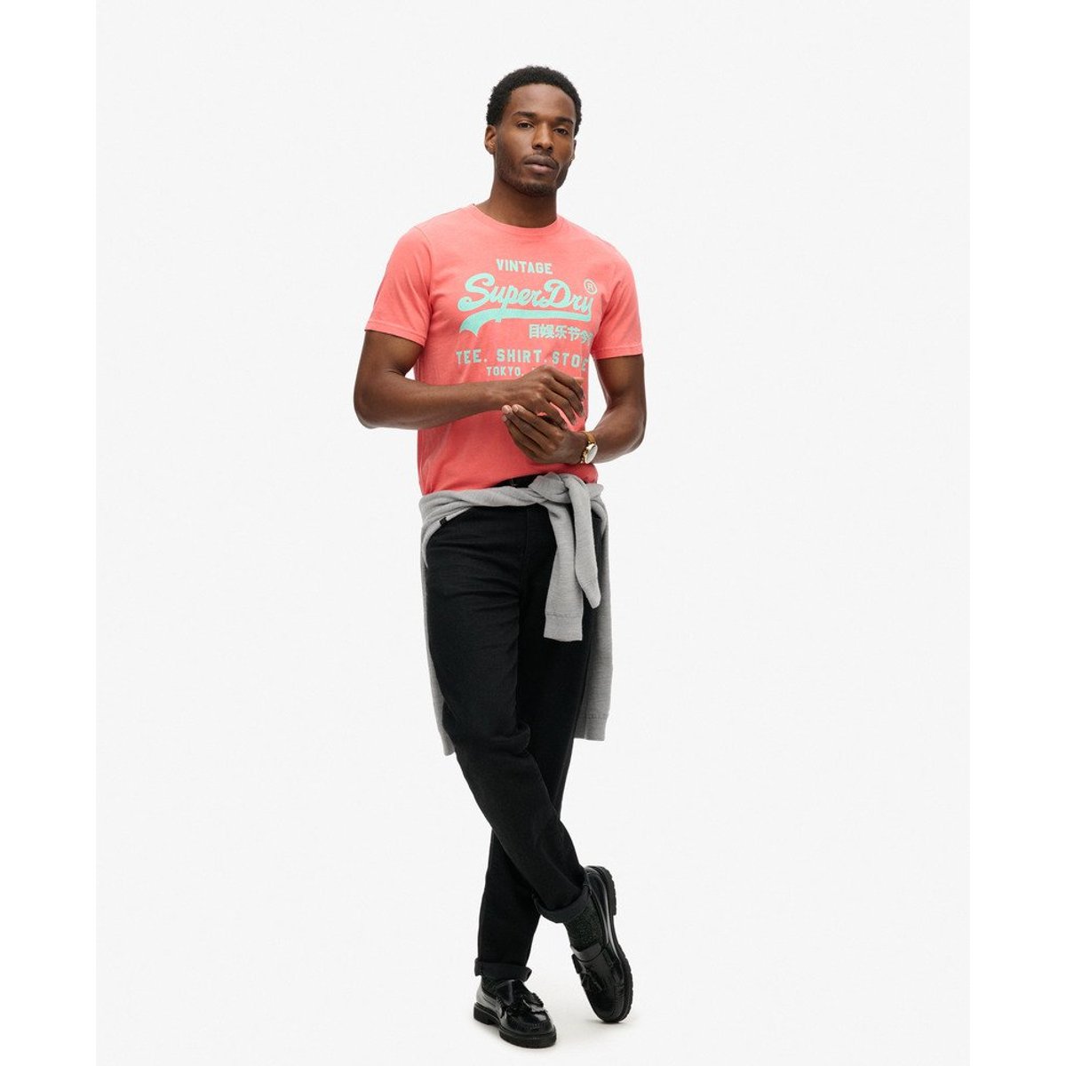 T-shirt Vintage Logo fluo corail eaux profondes, SUPERDRY