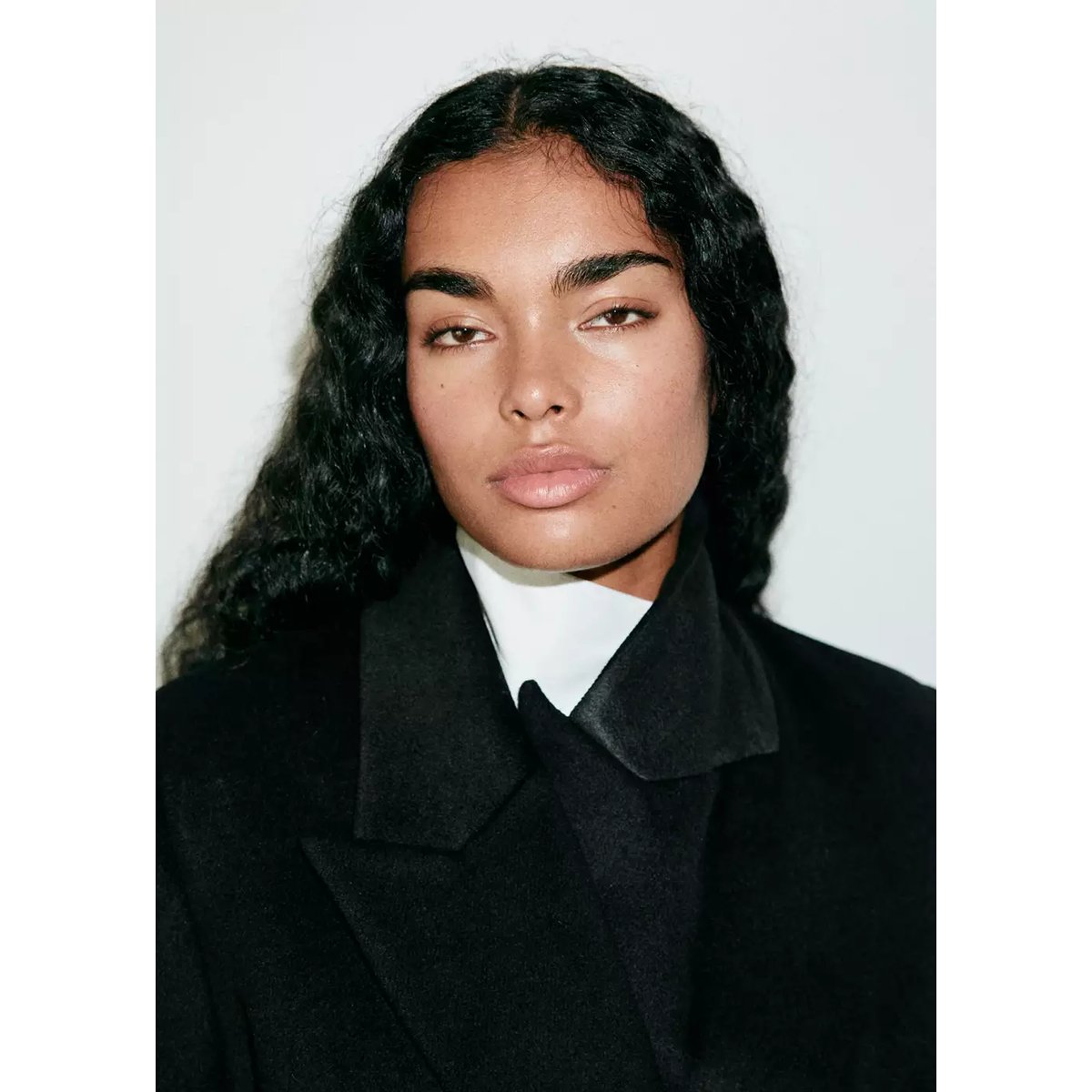 Manteau laine mélangée croisé noir, MANGO