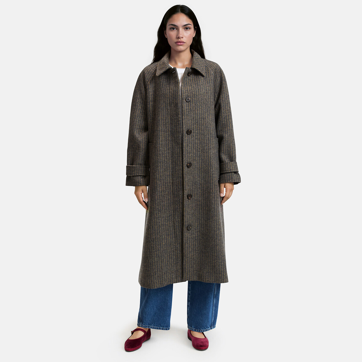Casaco xadrez, em tecido de lã, Signature MELCHIOR quadrados pretos, LA REDOUTE COLLECTIONS