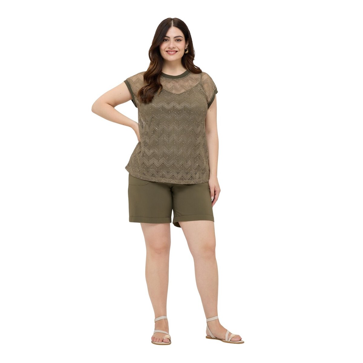 Bermuda avec taille élastiquée verde militare, FIORELLA RUBINO