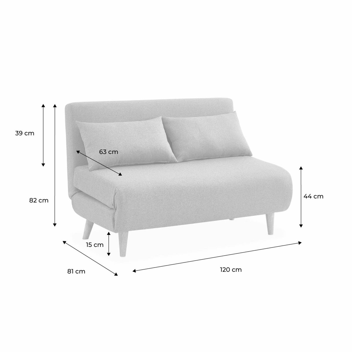 Canapé convertible 2 places tissu GUESTA gris clair, SWEEEK