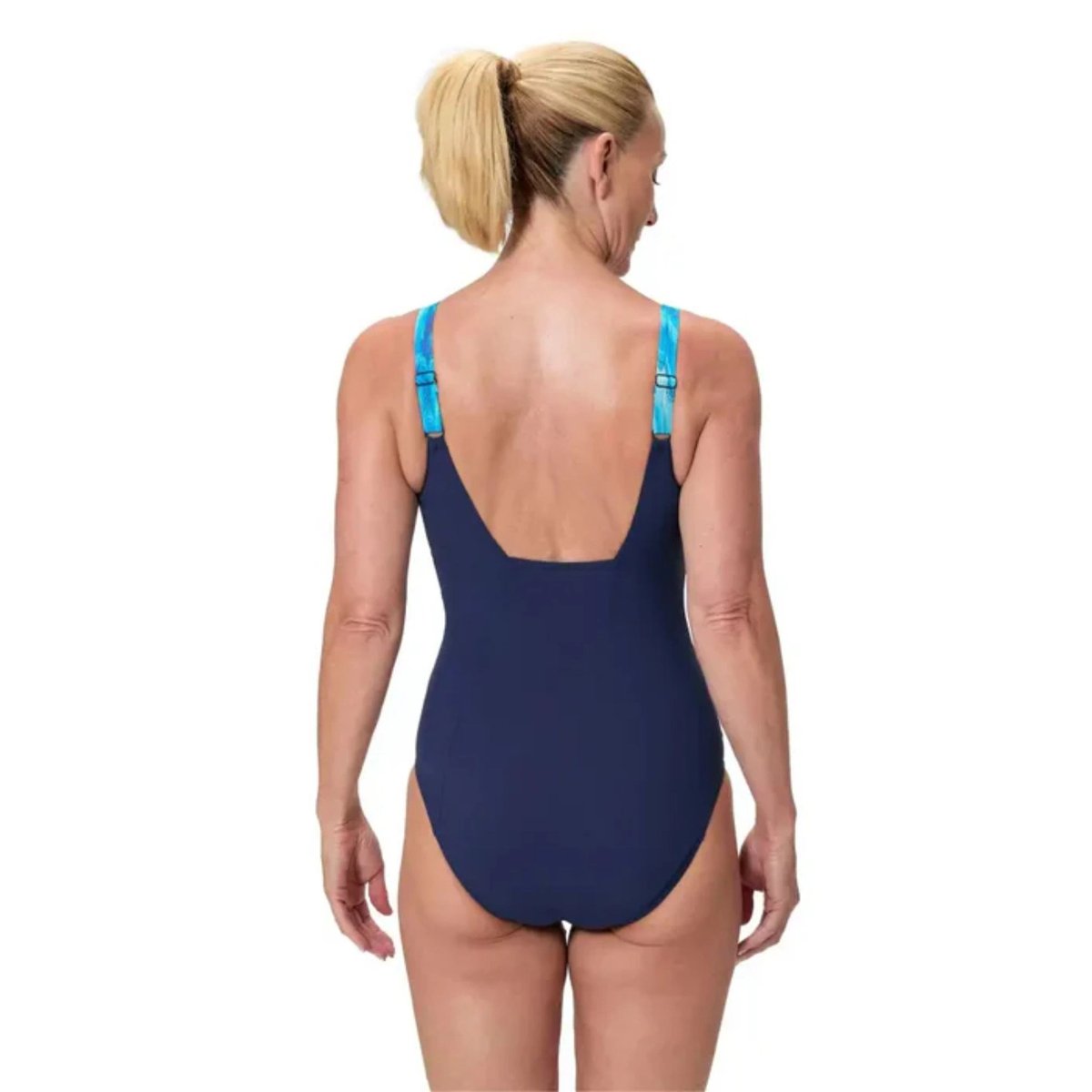 Maillot de bain 1 pièce à bretelles ajustables motif/style contour ECLIPSE bleu marine, SPEEDO