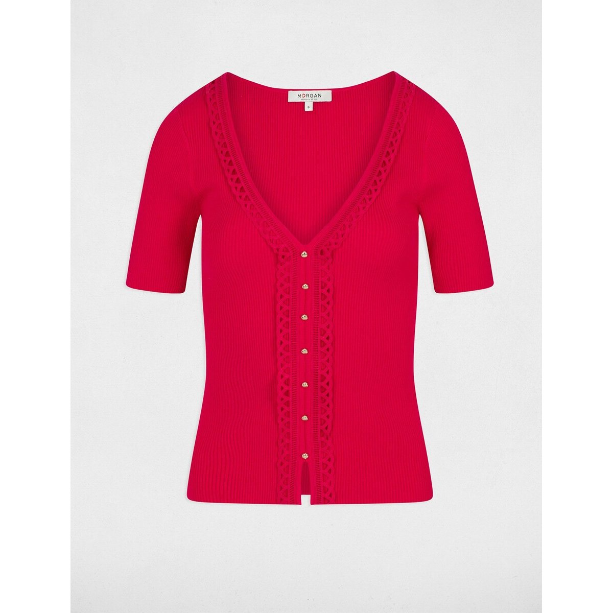 Fine Knit Jumper with V-Neck strawberry, MORGAN