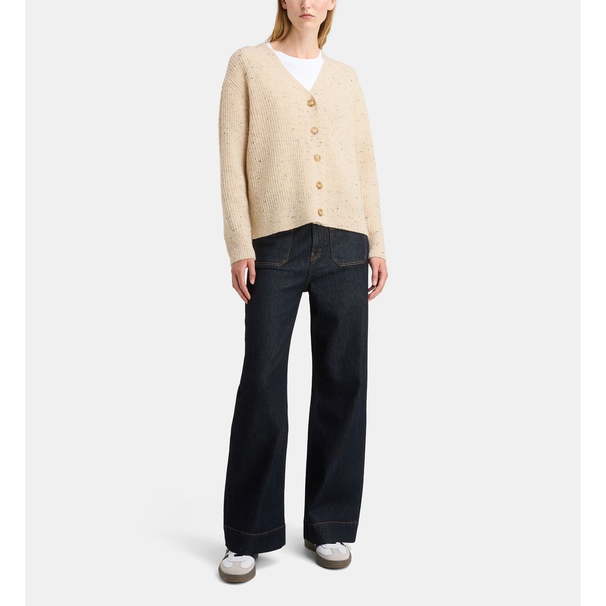 Cardigan droit franz maille mouchetée laine beige, GALERIES LAFAYETTE