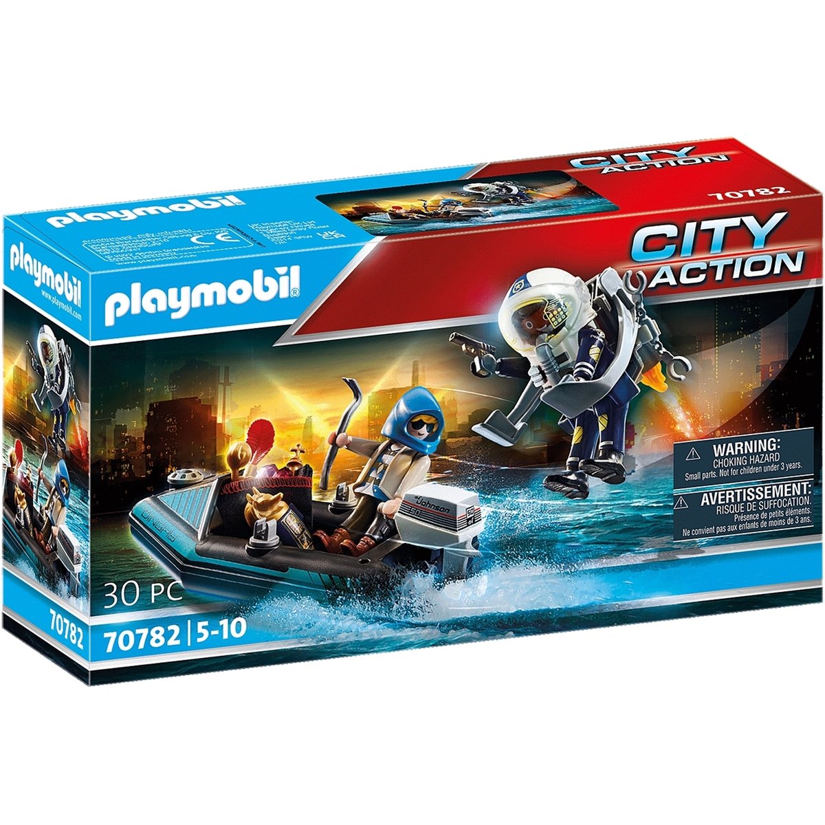 Policier avec réacteur dorsal et canoë multicolore, PLAYMOBIL