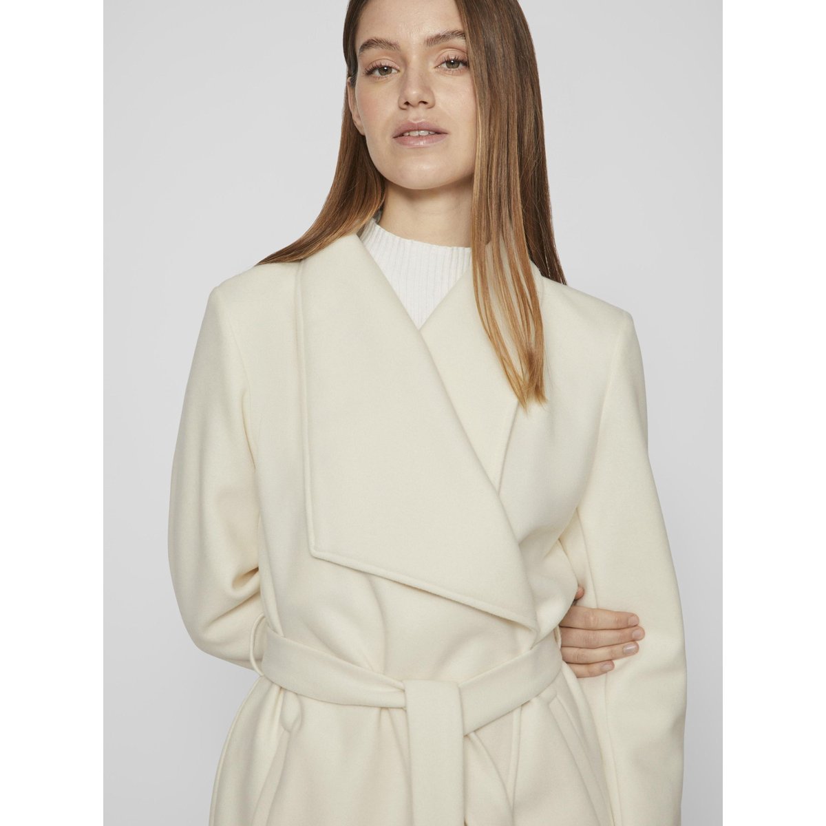 Manteau col italien à nouer birch, VILA