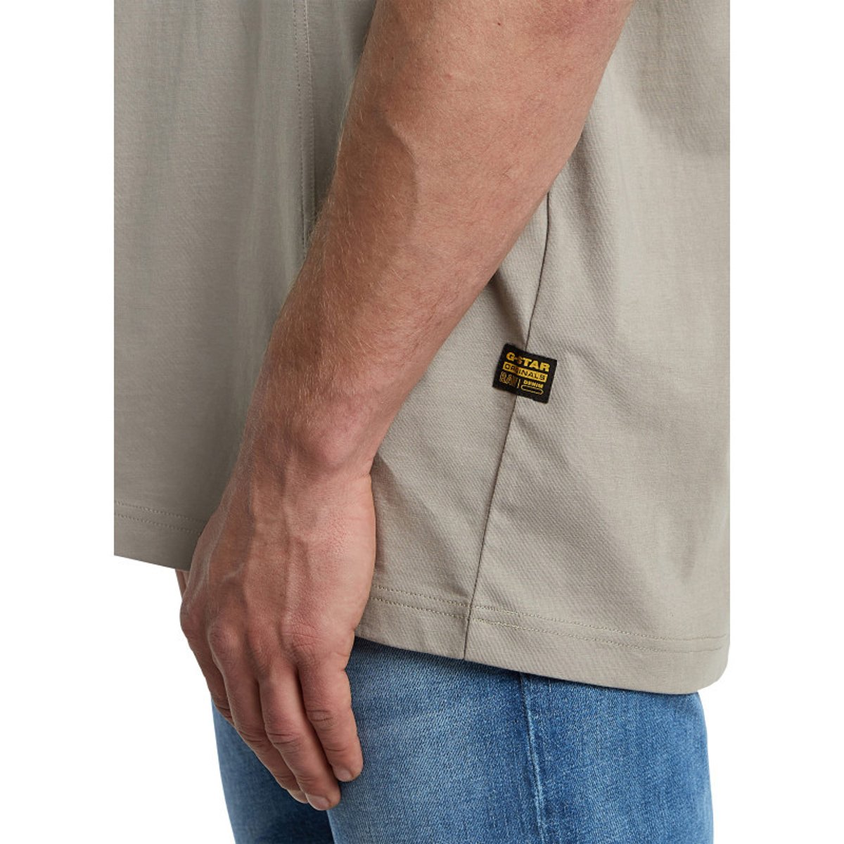T-shirt en coton noir uni avec un col rond et un patch d'authenticité gris, G-Star RAW