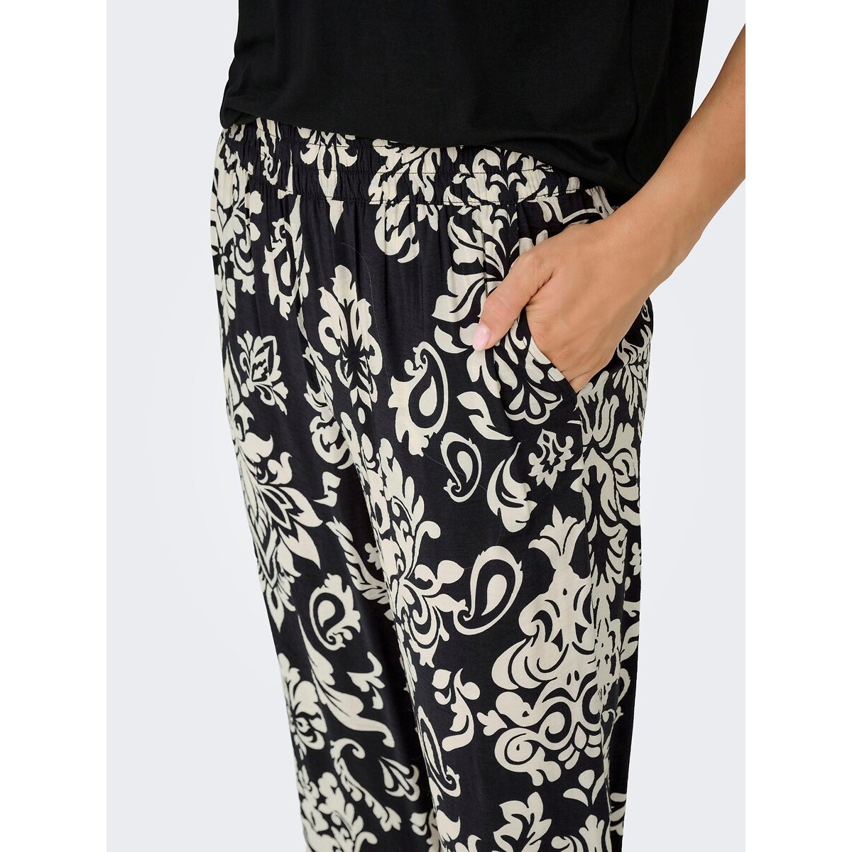 Pantalon large imprimé noir, JDY