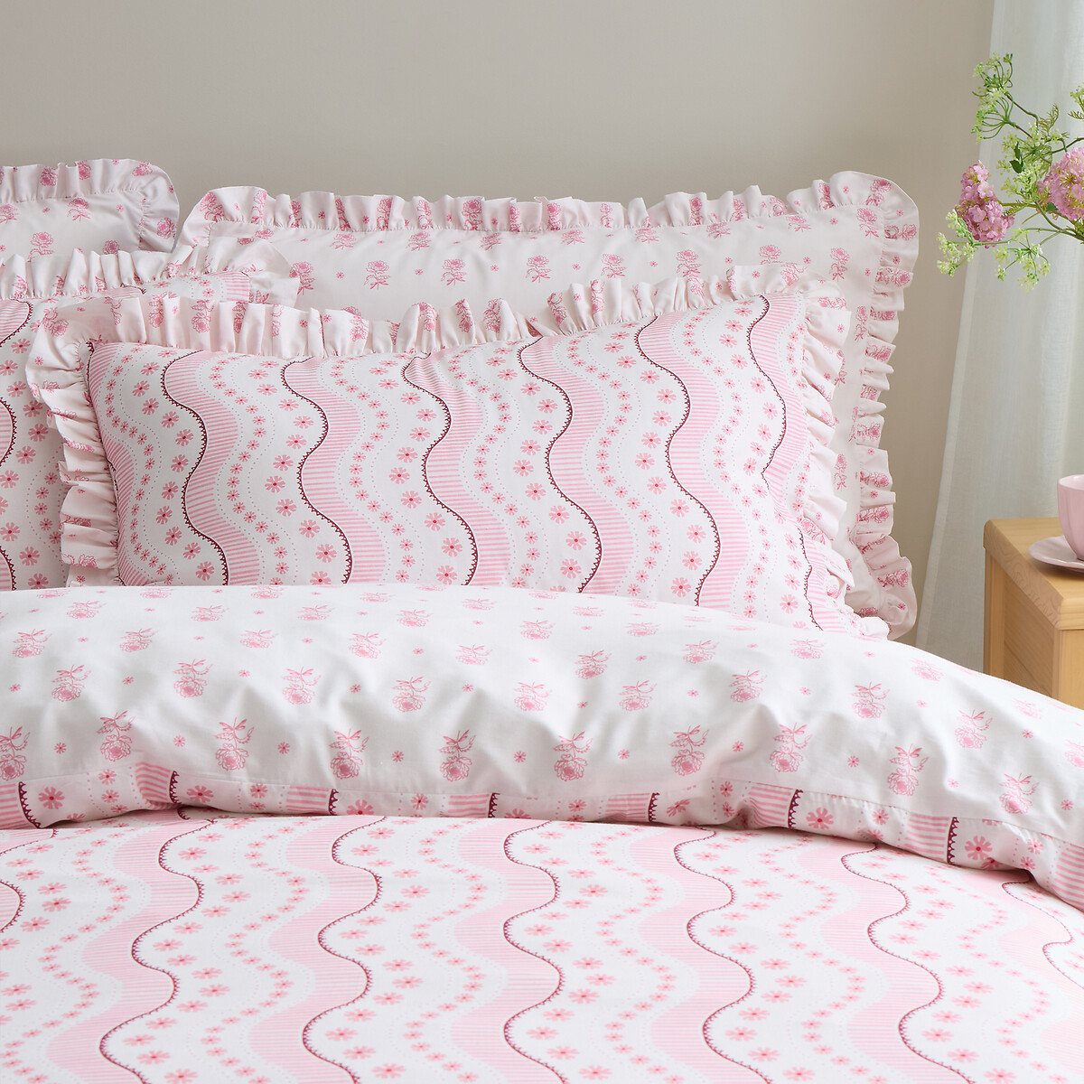Spitalfield Silk Stripe Reversible Cotton Duvet Cover And Pillowcase Set pink, CATH KIDSTON