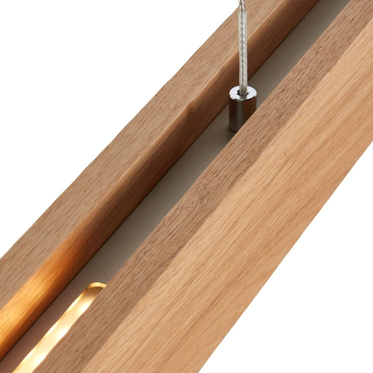 Suspension En Bois Moderne Led, Alin chêne naturel, nickel mat, LUCANDE