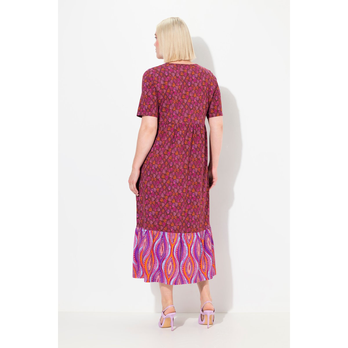 Robe en jersey à mélange de motifs aubergine, ULLA POPKEN