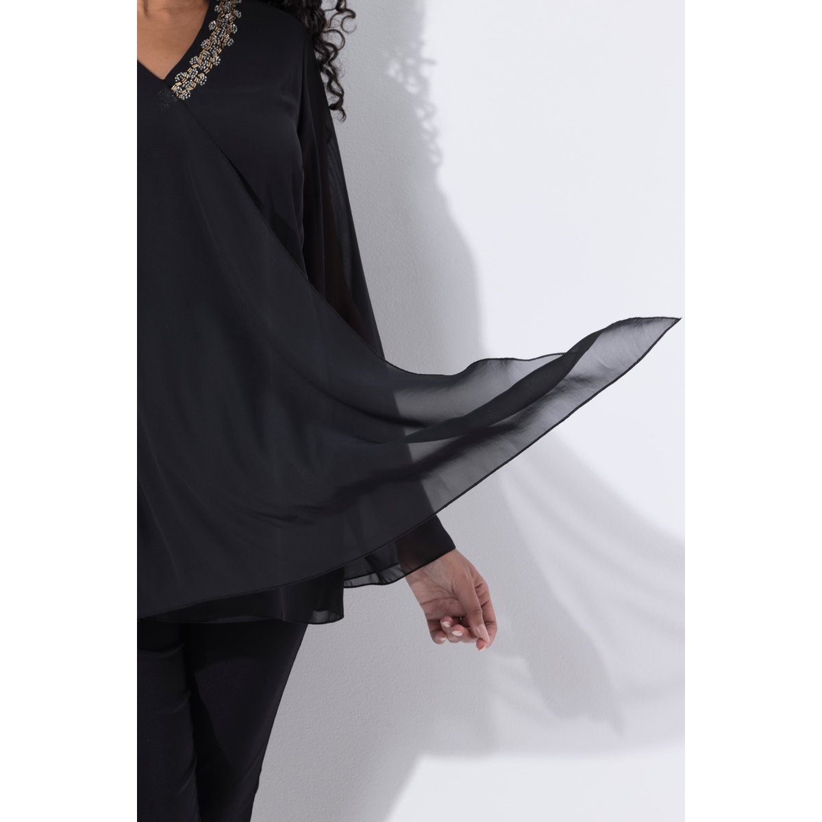Blouse en mousseline doublée noir, ULLA POPKEN