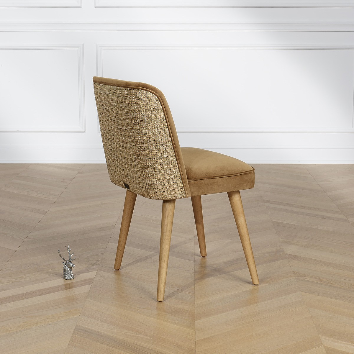 Lot de 2 chaises en hévéa, tweed et velours APOLLINE camel, ROBIN DES BOIS