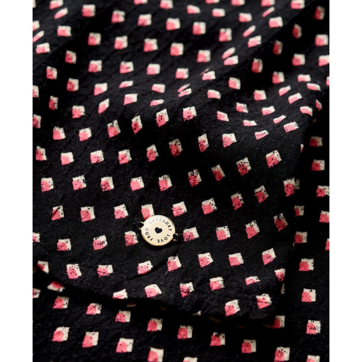 Robe courte fluide imprimée à manches courtes noir diamant géométrique, SUPERDRY