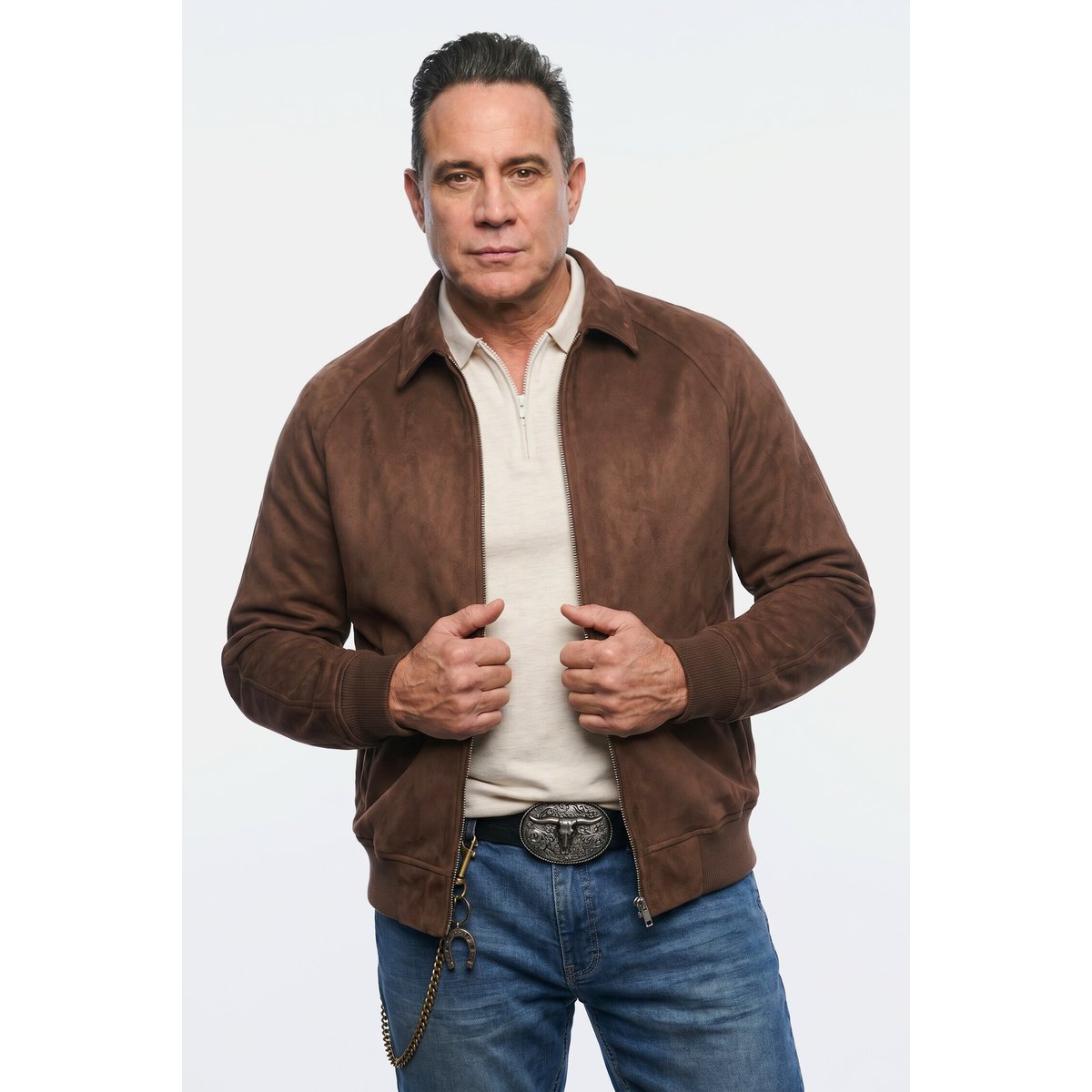 Blouson JP 1880 imitation cuir suédé marron foncé, JP1880