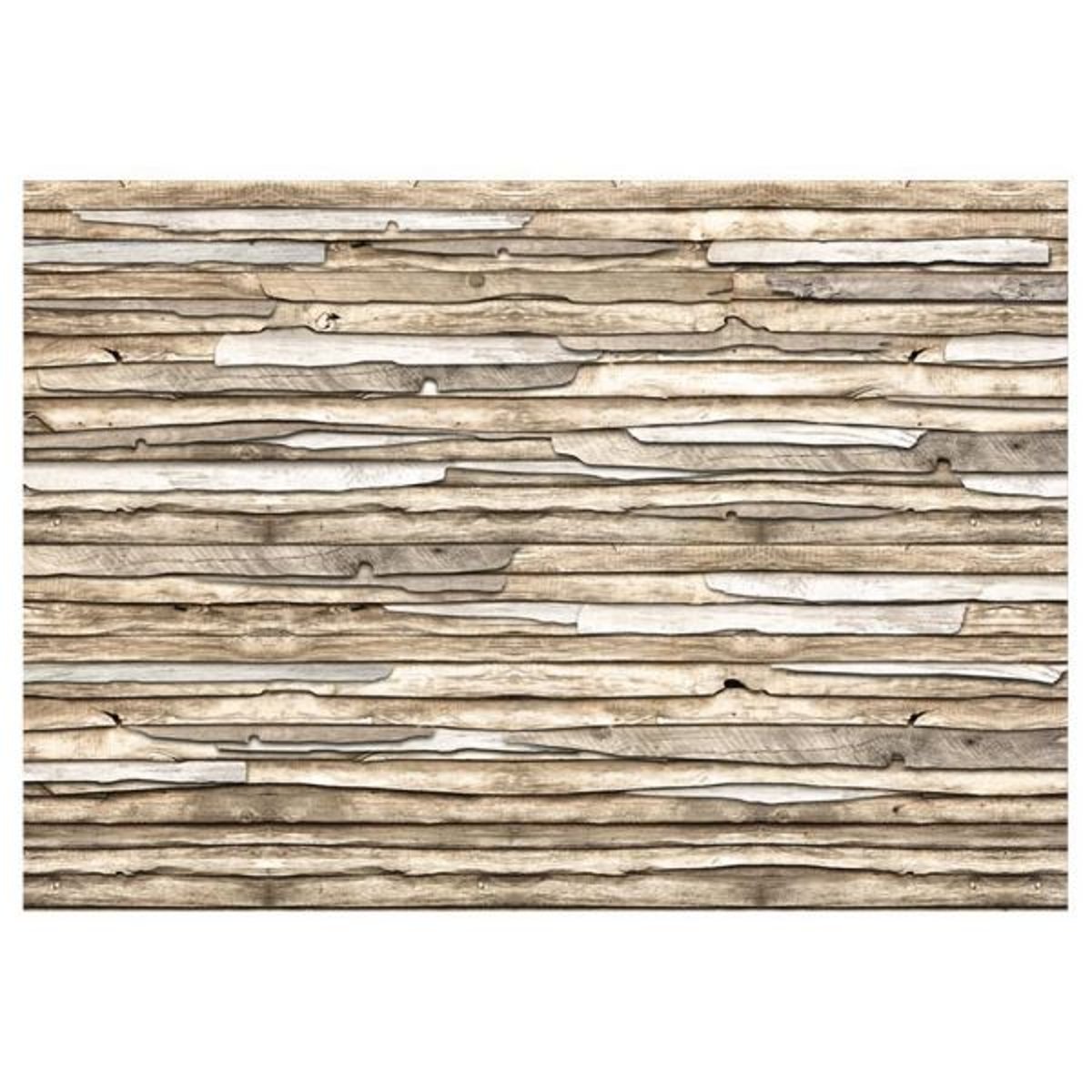 Papier peint intissé panoramique Puzzle de bois beige, EDEN