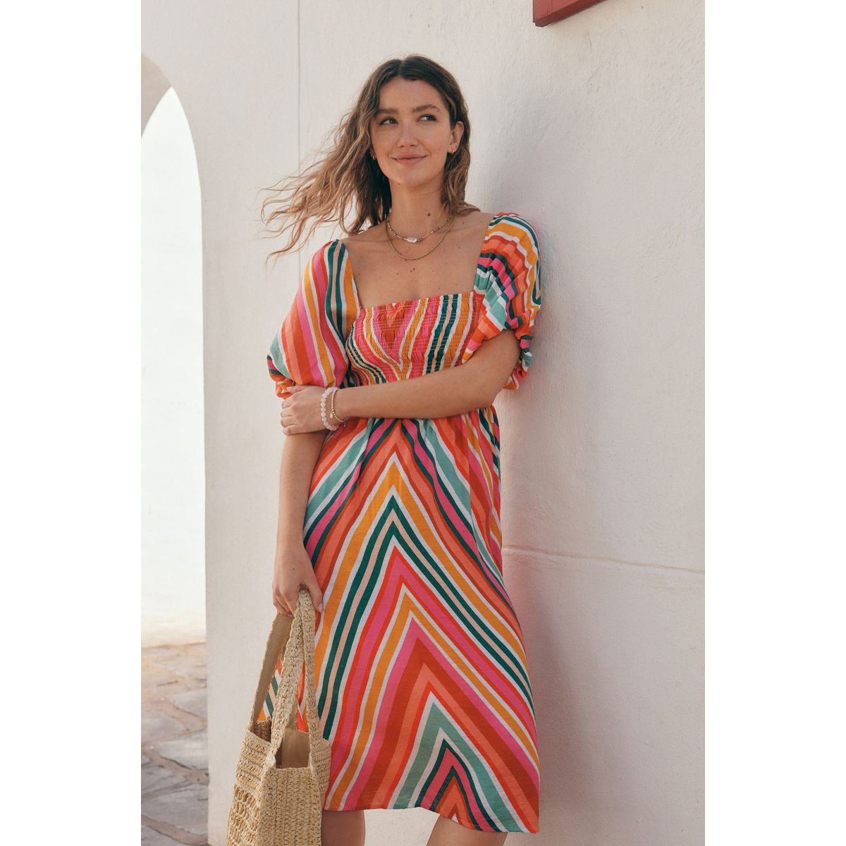 Robe midi à épaules dénudées multi-lumineux, NEXT