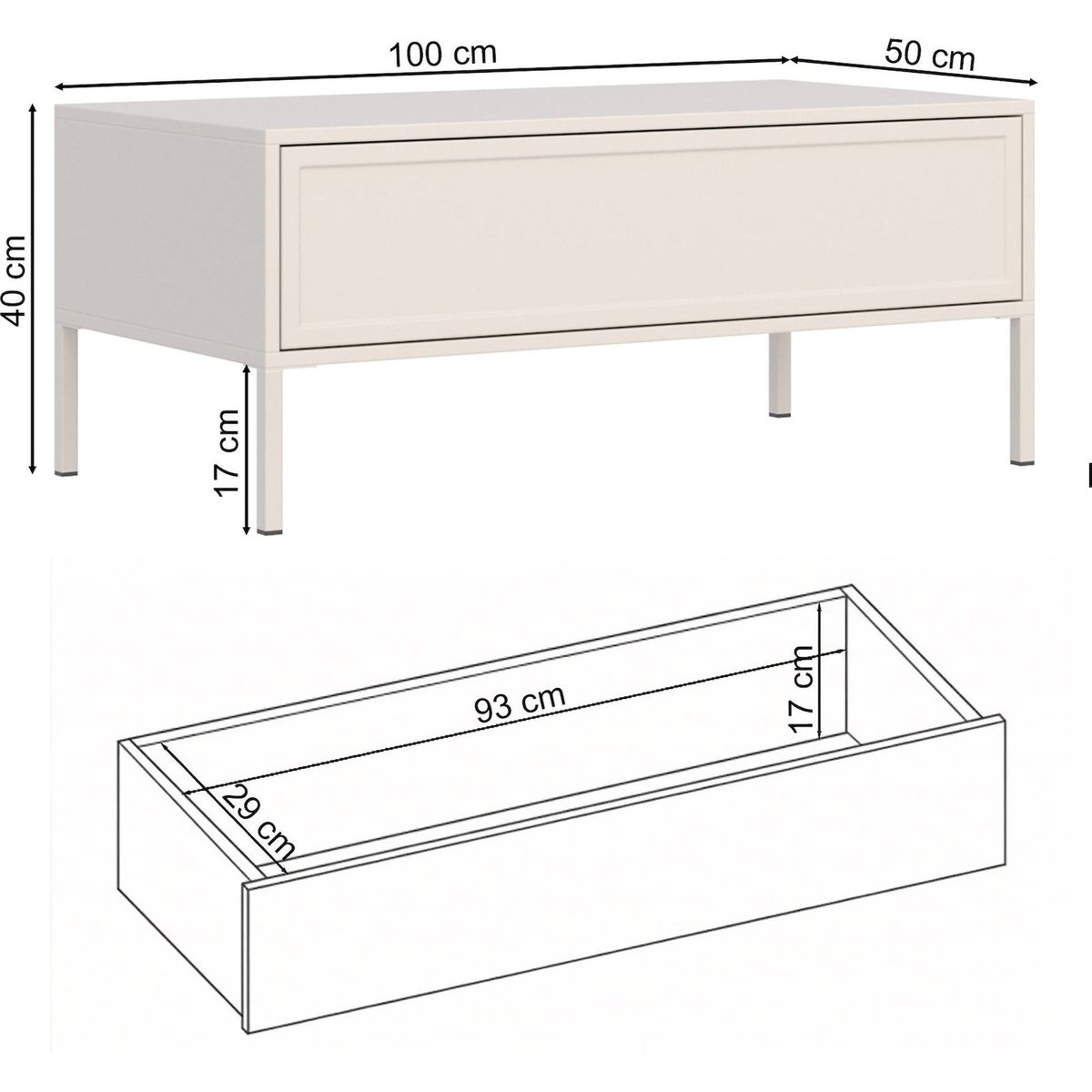 Table basse VELVETO avec tiroir et pieds fins cachemire, RECOLLECTION
