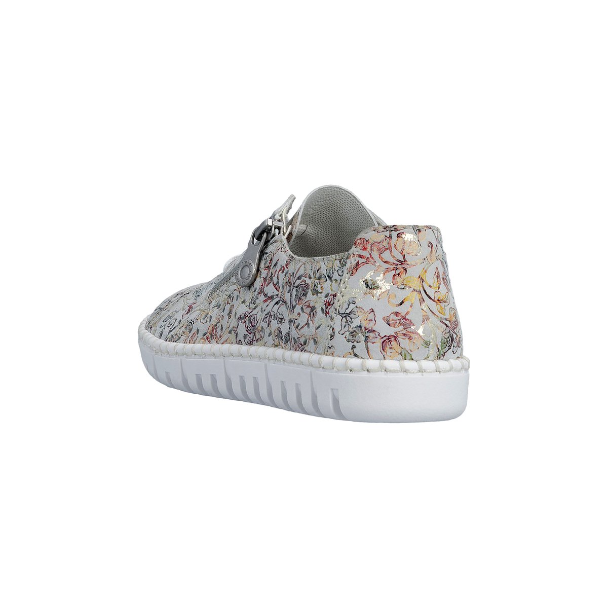 Tennis FEMME RIEKER® en cuir grises et à lacets et zip latéral blanc-multi, RIEKER