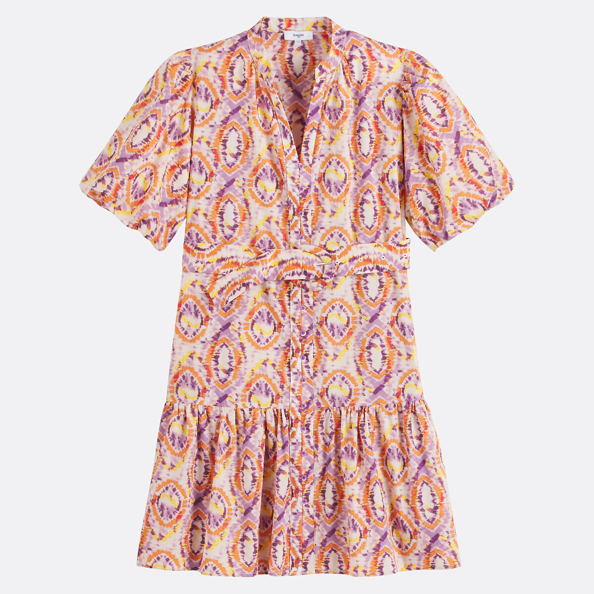 Cerrone Printed Mini Dress with Short Sleeves coral, SUNCOO