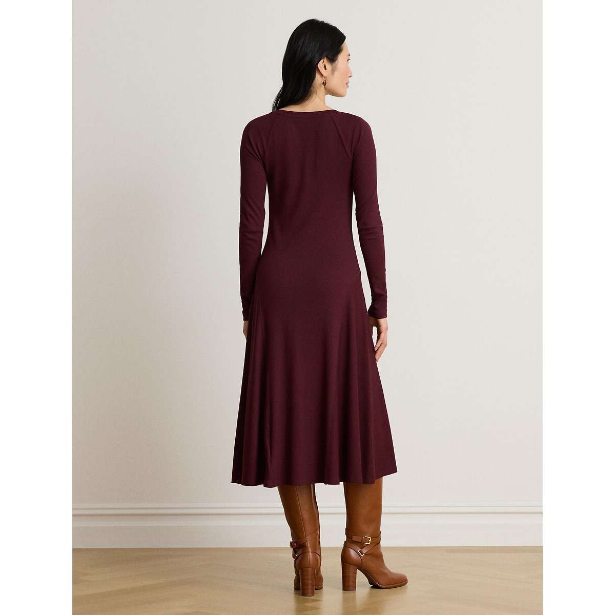 Robe pull midi col rond manches longues bordeaux, LAUREN RALPH LAUREN