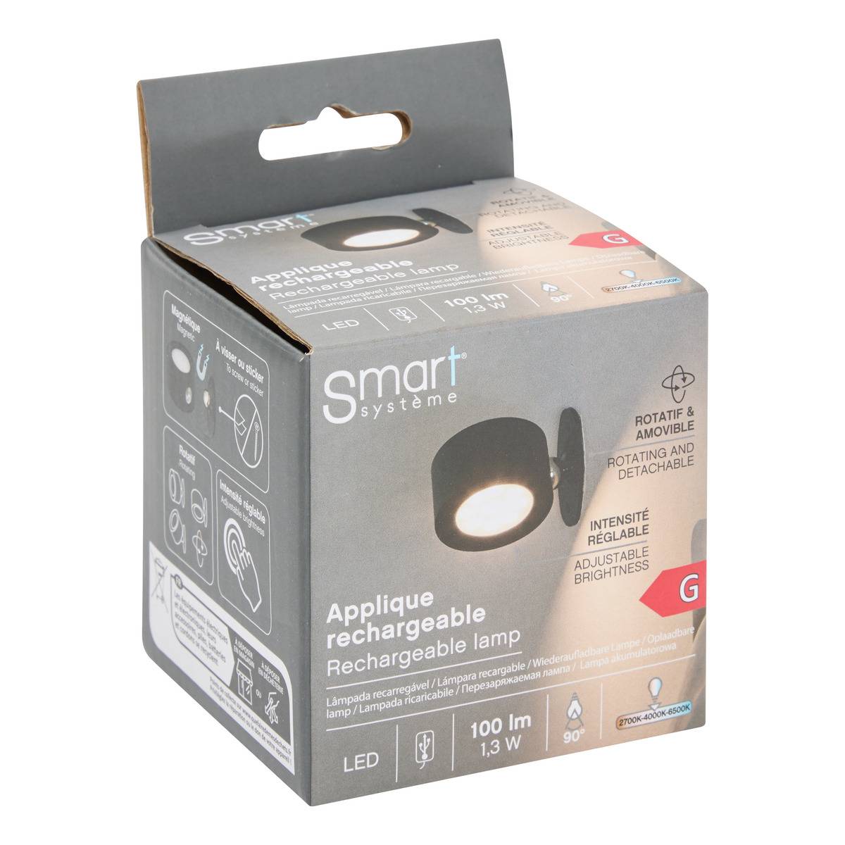 Lampe LED amovible à batterie avec fixation magnétique noir, 5FIVE SIMPLY SMART